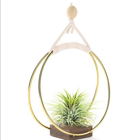 Other - Modern Boho Hanging Planter Brass Wood Shelves